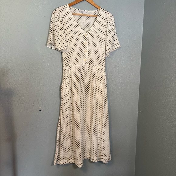 & Other Stories Flutter-Sleeve Midi Dress White Polka Dot 10 Classic Modest - Picture 4 of 13